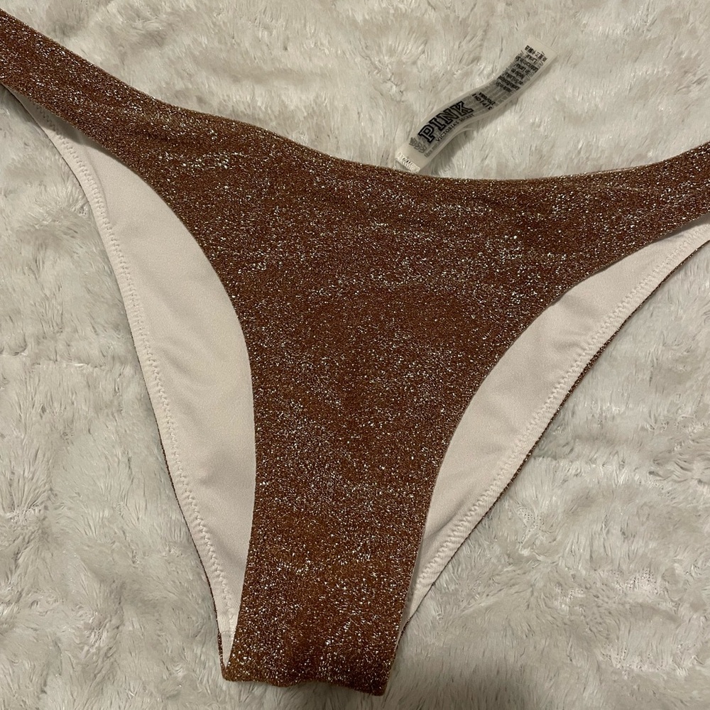 🤎✨ NWOT Pink Victoria’s Secret Metallic Shimmer Cheeky Swim Bottoms ✨🤎
